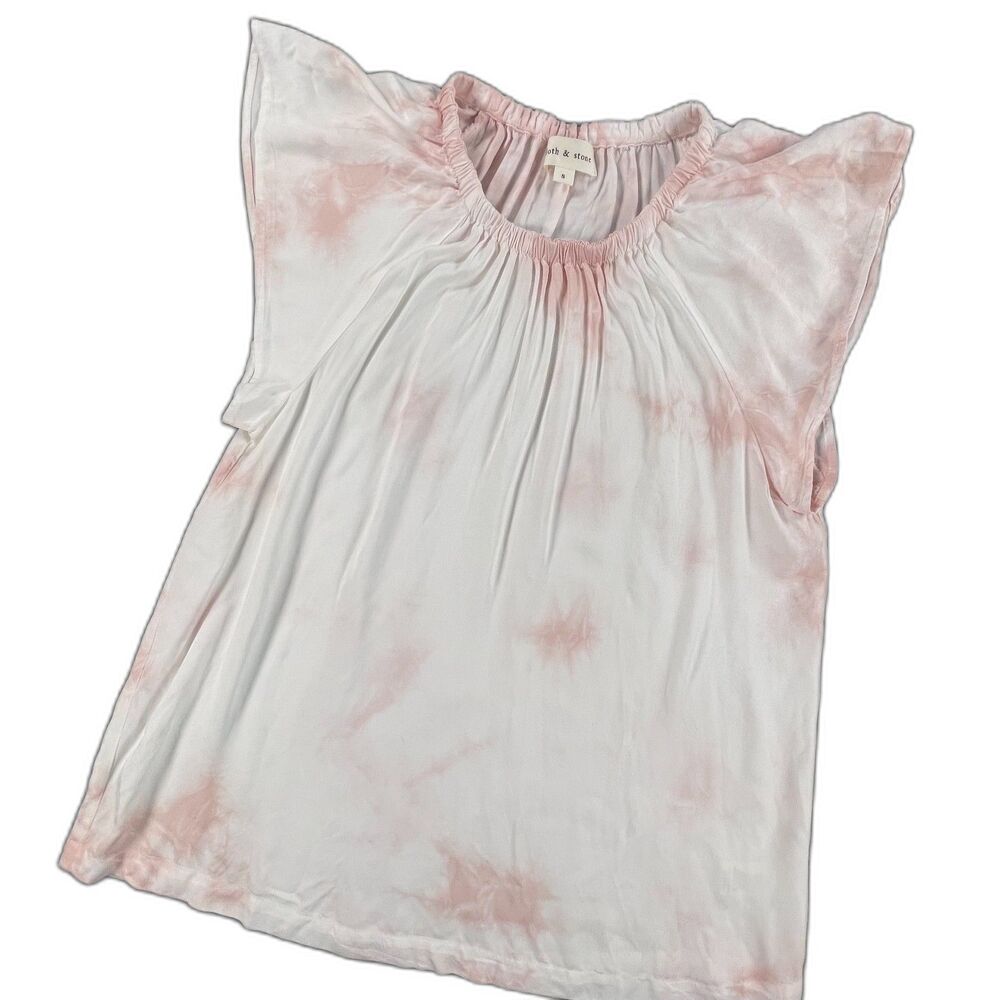 Cloth & Stone Banded Luxe Dye Top Small Pink Tie Dye Flutter Sleeve Blouse Boho